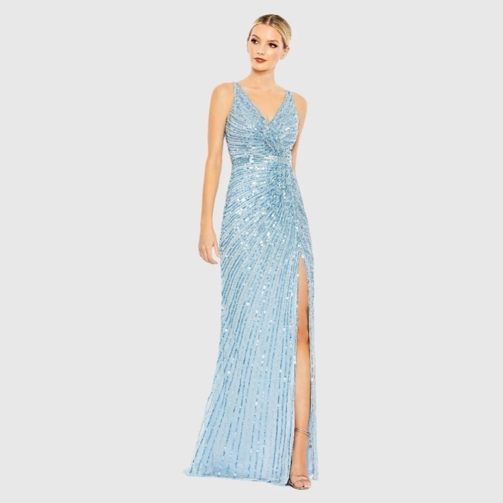 Mac Duggal 5685 NWT Sequined Faux Wrap Sleeveless Gown